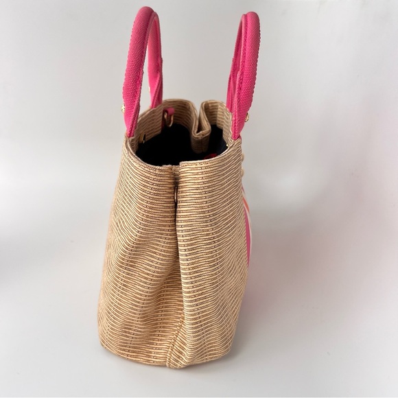 Tommy Hilfiger Preppy Jolene Printed Straw w/ Printed Stripes Pink Handbag - Picture 6 of 16